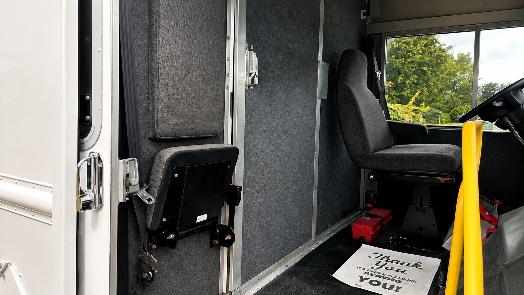 Driver area of the Curbside Rentals step van