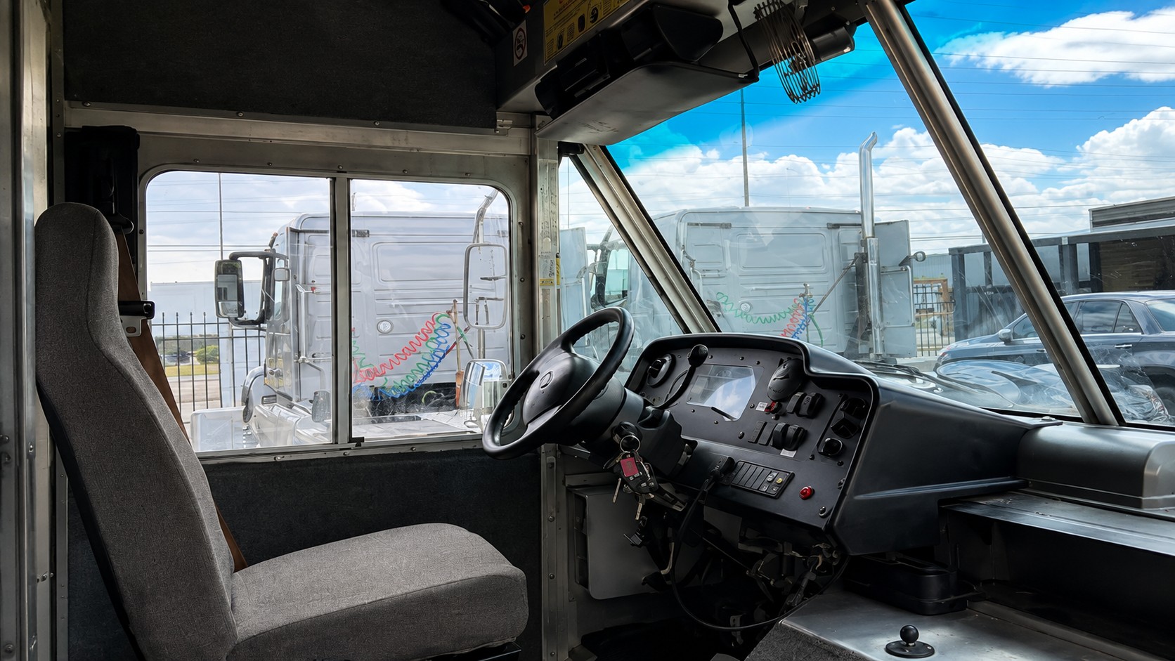 Driver area with seating and controls