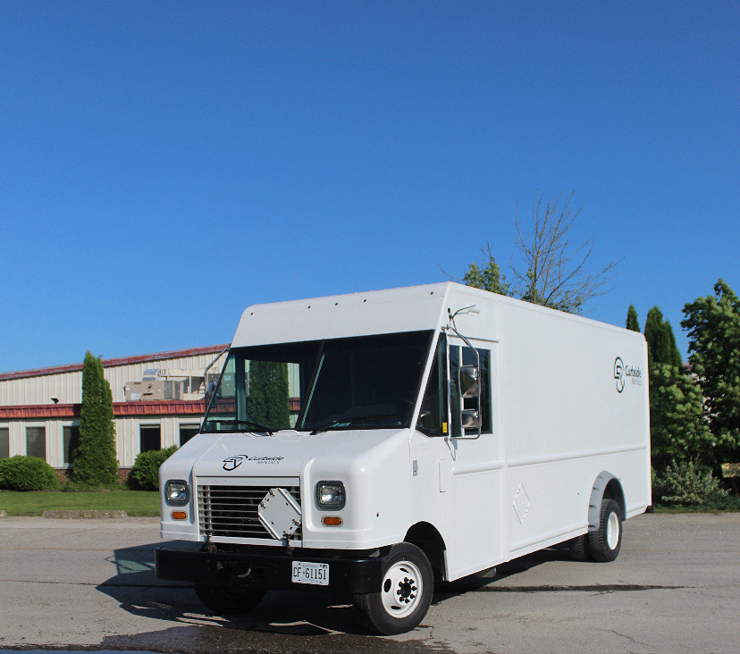 Curbside Rentals step van, front three-quarter view